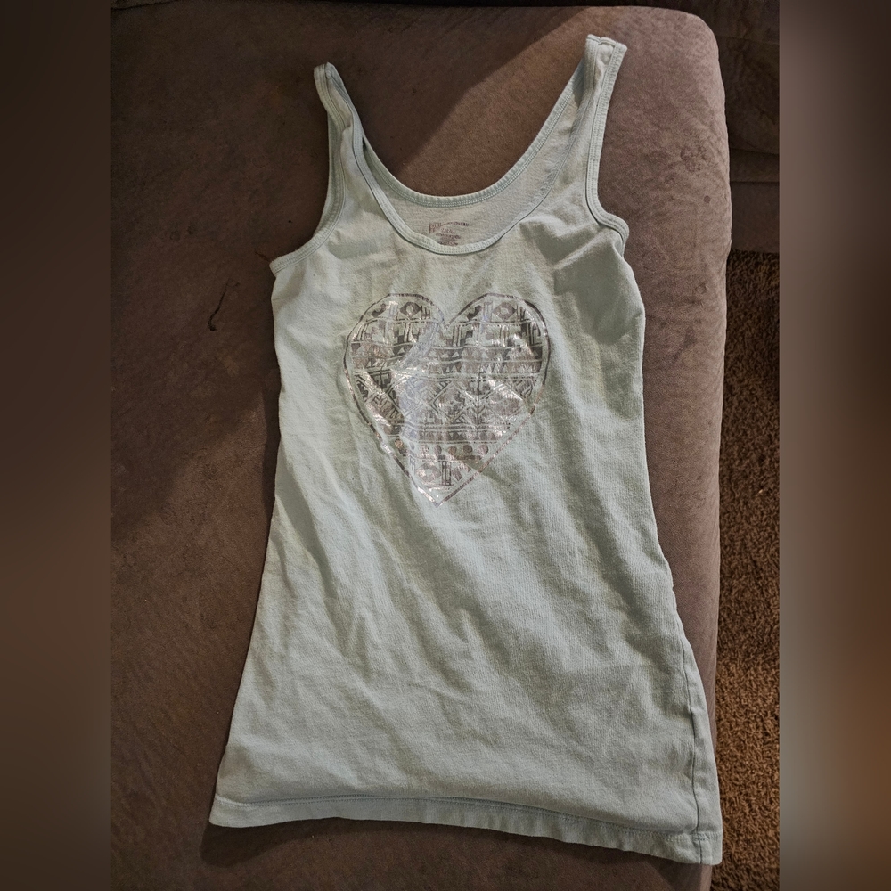 Women's Light Blue Tank Top with Heart Design